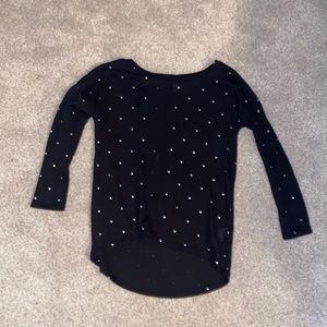 Old Navy Long Sleeve Top Black With Silver Polka Dots Girls Size XL (14)